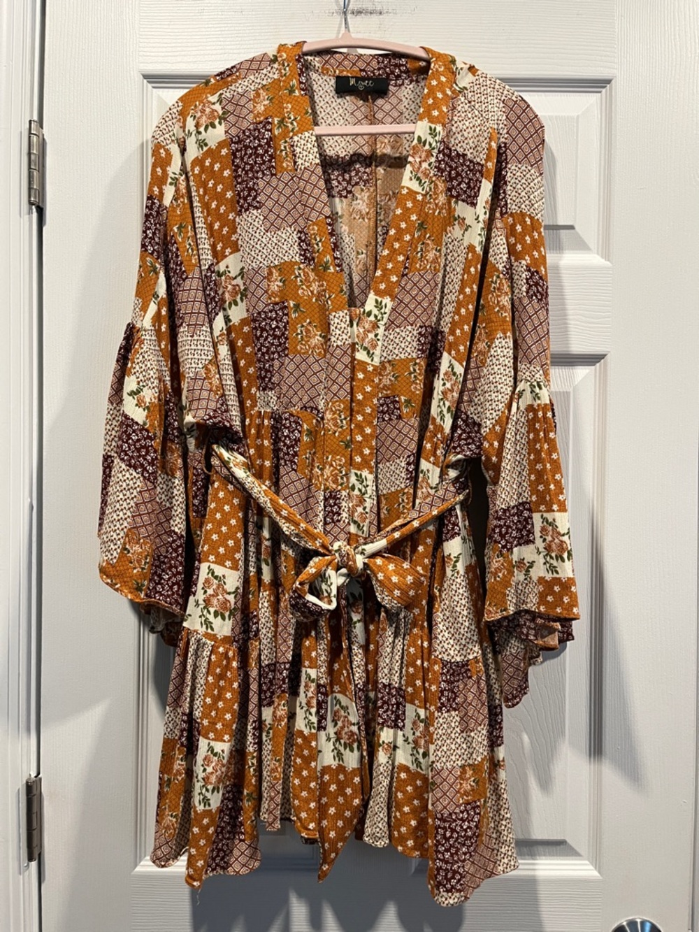 Meritt Violrtte‎ dress Lightweight Flowy, Boho Patchwork, Rust Orange, Size L